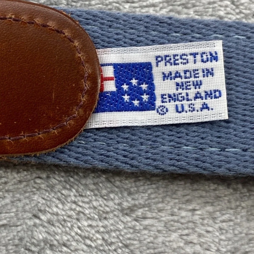 Preston Mens 34 Blue Crab Embroidered Surcingle Belt Leather Brass USA Coastal